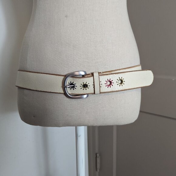 Y2K Gap Leather Off White Cream Belt Boho Retro 90's Vintage - Picture 3 of 8